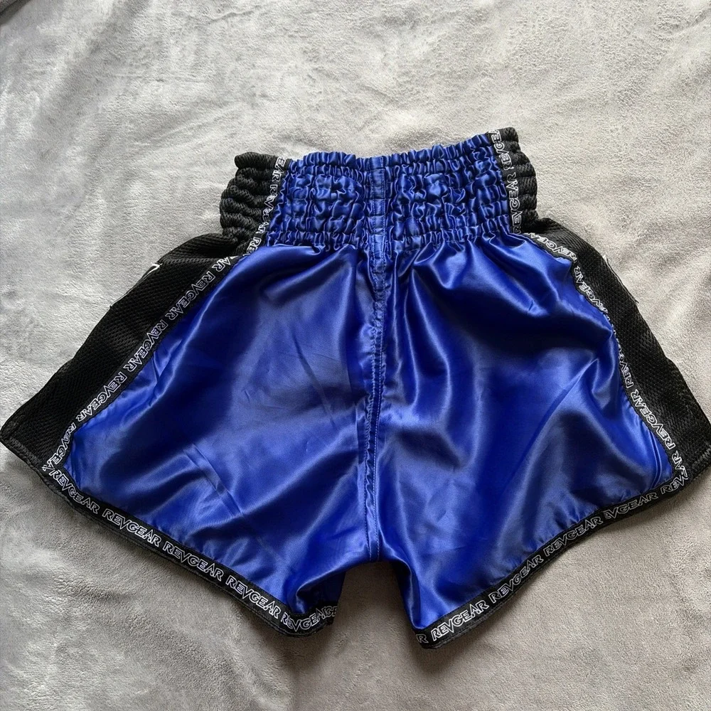 Revgear Shorts Mens XL Blue Black Muay Thai Training Fighting Kick Boxing MMA